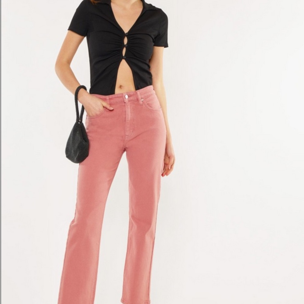 Kancan Ultra High Rise 90's Straight Jeans in Coral Pink women’s size 11/29